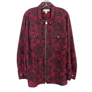 Michael Michael Kors Red & Black Lace Print Long Sleeve Blouse Zipper - Size 3X